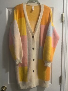 Amadi Anthropologie Pastel Colorblock Long Cardigan Sweater M